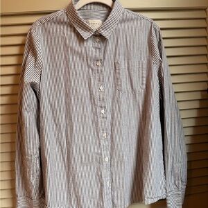 Sezane Button-Down Shirt, blue and cream stripe